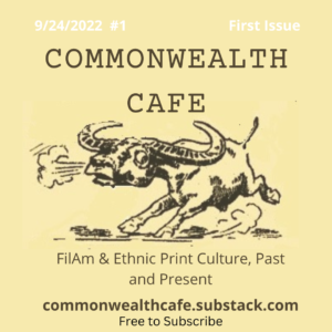 Commonwealth Cafe flyer showing a cartoon of a kicking carabao